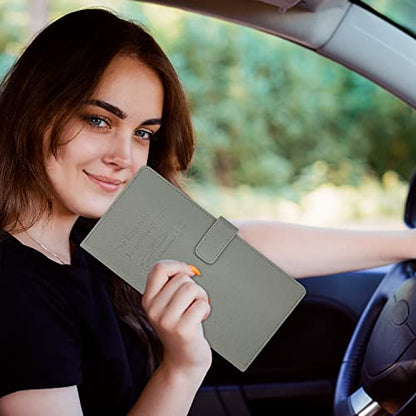 RSAquar Car Registration & Insurance Holder - Leather Glove Box Organizer, Cool Accessories for ID, Driver's License Cards & Essential Documents, Men & Women, Gray - color: Gray