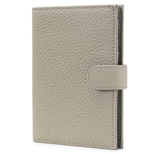 Passport Wallet for Women – Slim RFID Blocking Passport Cover with 1 Passport Slot & 3 Card Slots, Coin Pocket & SIM Slot – Genuine Leather Travel Organizer Elephant Gray - color: Grey