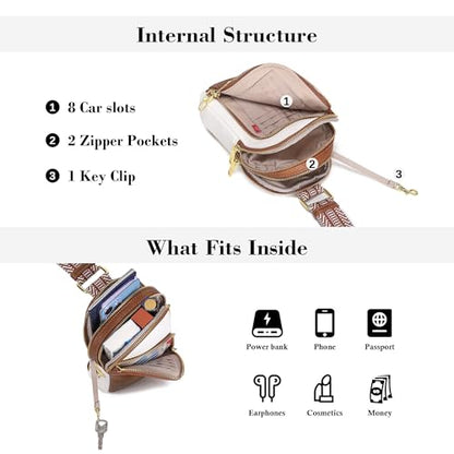 INICAT RFID Blocking Sling Bag, Anti Theft Crossbody Bag for Women Compact Travel Purses Leather - color: Beige Brown