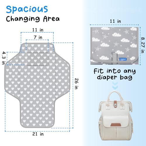 Baby Portable Changing Pad Travel - Waterproof Compact Diaper Changing Mat with Built-in Pillow - Lightweight & Foldable Baby Diaper Changer, Newborn Shower Gifts - color: Gray B