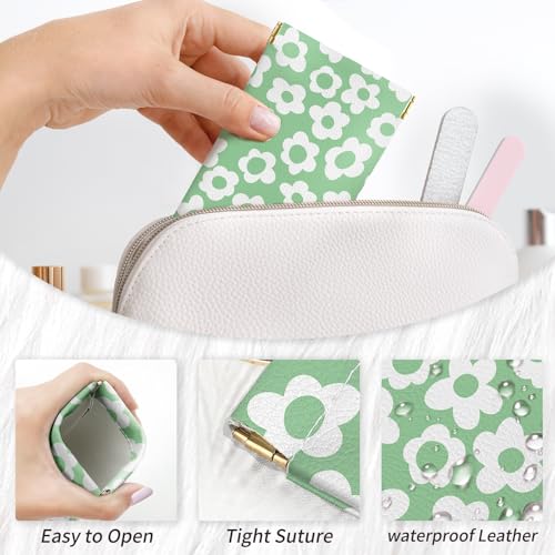 Glasses Case Soft, Eyeglass Cases for Women Portable Squeeze Top PU Leather 2 Pack Glasses Pouch with Cleaning Cloth - color: 2pcs Black Flowers+green Flowers