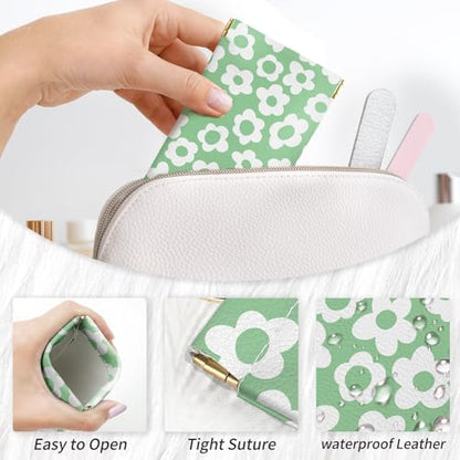 Glasses Case Soft, Eyeglass Cases for Women Portable Squeeze Top PU Leather 2 Pack Glasses Pouch with Cleaning Cloth - color: 2pcs Black Flowers+green Flowers