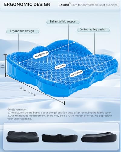 Enlarged 19.7" Gel Seat Cushion, Egg Gel Chair Pads for Wheelchair Pressure Coccyx Sciatica Pain Relief, Cooling Desk Seat Cushion for Kayak, Car, Office Chair Long Sitting[Blue] - color: Blue, size: 19.7*16.1*3.5in