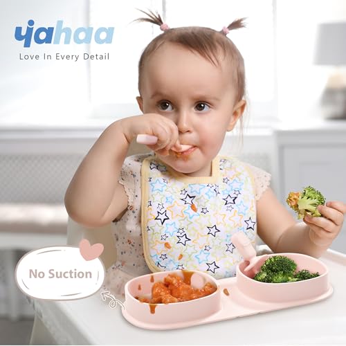 Silicone Foldable Novelty Dinner Plates, Baby Plates Travel Essential with Forks and Spoons, Microwave & Dishwasher Safe, Blush - color: Pink, style: No-Suction