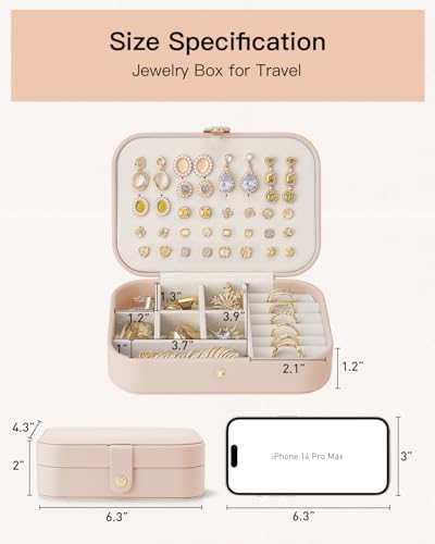 VLANDO Travel Jewelry Case, PU Leather Travel Jewelry Box with Earring Holder, Portable Display Mini Jewelry Case for Mothers Day Women Girls Gift - Nude Pink - color: G.Nude Pink