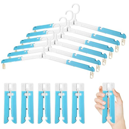 Foldable Travel Hangers for Cruise, 6 Pack Portable Collapsible Hangers with Clips, Folding & Space-Saving Suitcase Hangers for Travel, (Blue-White) - color: Blue-white
