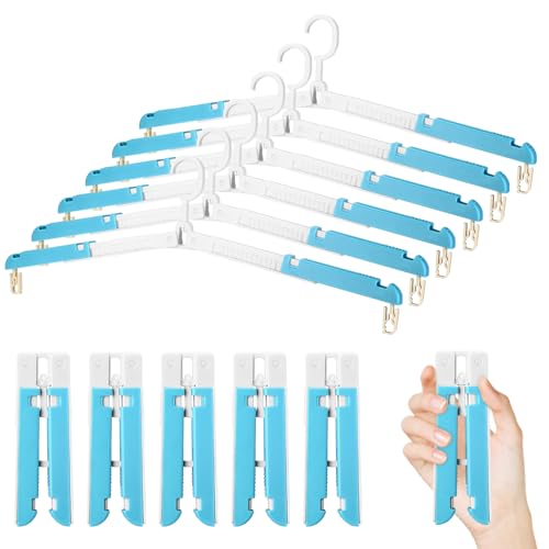 Foldable Travel Hangers for Cruise, 6 Pack Portable Collapsible Hangers with Clips, Folding & Space-Saving Suitcase Hangers for Travel, (Blue-White) - color: Blue-white