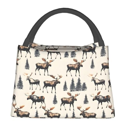 Moose Woodland Lunch Bag for Women, Girls, Kids, Reusable Insulated Lunch Box for Work, Office, Picnic, Travel, School, Gifts - color: Moose Woodland
