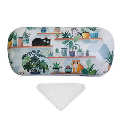 PERFECTSIGHT Sunglasses Case, Large Hard Shell Glasses Case, Cute PU Leather Protective Eyeglasses Case for Women Men - color: Green Plant Cat