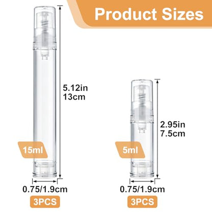 6pcs Airless Travel Pump Bottle, Empty Refillable Vacuum Pump Bottle, 5ml 15ml Plastic Press Lotion Travel Container for DIY Cosmetic Foundation Toiletries- Clear - color: Clear-6pcs-5,15ml