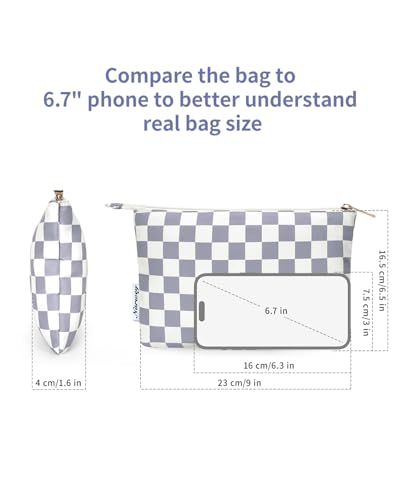 Narwey Small Checkered Makeup Bag for Purse Small Cosmetic Bag Women Travel Makeup Pouch Zipper Pouch (Grayish Blue Checkerboard) - color: AB-Grayish Blue Checkerboard