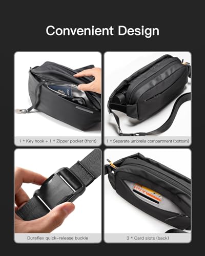 Inateck Sling Bag X, Multi-pocket Crossbody Shoulder Chest Bag with Adjustable Shoulder Strap, Water-resistant Waist Fanny Pack for Men, Women, Travel, Daily Use, Cycling, Hiking, Black, Large - color: Black, size: Large