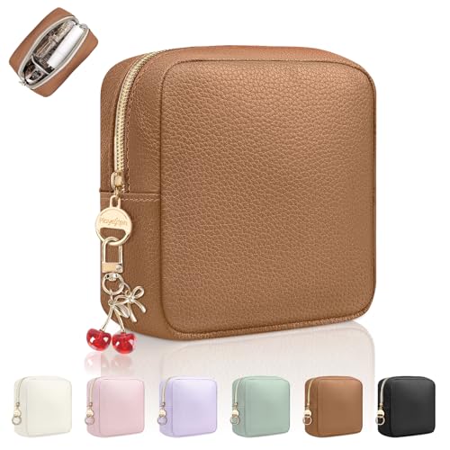 4.9" Small Makeup Bag for Purse, PU Mini Cosmetic Bag with Ring Buckle, Portable Small Makeup Travel Toiletry Pouches for Women, Birthday/Wedding/Christmas Gifts (Brown) - color: Brown-4.9 inch