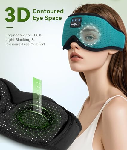 MUSICOZY Sleep Headphones Breathable Bluetooth Headband 3D Sleeping Headphones, Wireless Music Eye Mask Sleep Earbuds for Side Sleeper Women,Men Office Air Travel Cool Tech Gadgets Unique Gifts Green - color: Green