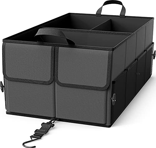EPAuto Foldable Car Trunk Organizer for SUV, 3-Compartment with Removable Divider, Dark Gray - color: Dark Gray, size: 3-Compartment w/o Lids