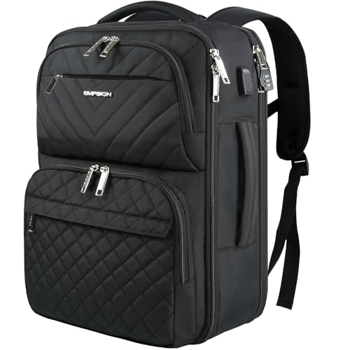 EMPSIGN Travel Backpack for Women, Large Carry On Backpack Airline Approved Personal Item, 17 inch TSA Friendly Laptop Backpack with USB Port, Casual Daypack for Weekender Business Hiking, Black - color: Quilted Black, size: 17 Inch