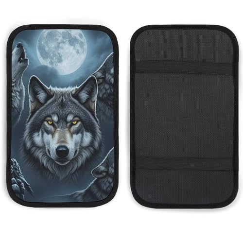 Car Armrest Cushion Soft Cover Full Moon Wolf, Tray Storage Center Console Box Pad, Protect Interior of Most Vehicles - color: Picture (73)