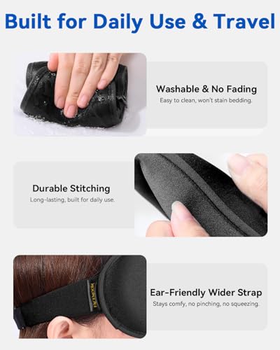 Weighted Blackout Sleep Mask for Men, 3D Contoured Zero Eye Pressure, Lash-Friendly Deep Eye Cups, Adjustable Slide Buckle Strap, Office Nap & Business Travel Essential, Relaxation Gift for Him(Black) - color: Black