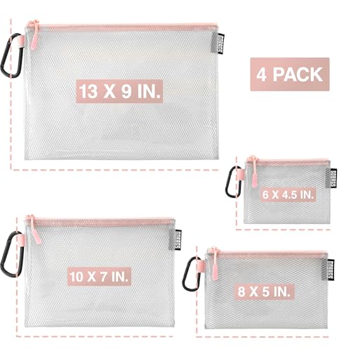 GOBAGS Air Production Multi‑Size Clear Zipper Pouch (4‑Pack) – Cable Organizer & Travel Gear Bag for Electronics, Camera Accessories, Tool Pouch & Small Tech Storage (Pink) - color: Pink, size: Multi-Size