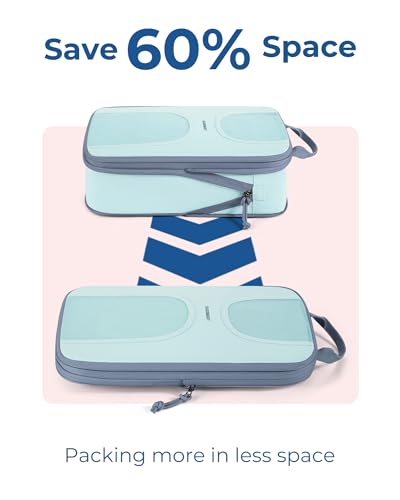 BAGSMART Compression Packing Cubes, 6 Set Packing Cubes for Suitcases, Lightweight Suitcases Organizers Bag Set & Compression Travel Cubes, Travel Essentials Packing Organizers - color: 06-Sky Blue