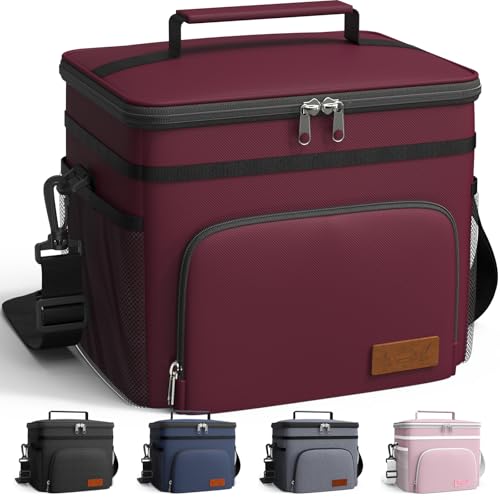 HOTOR Insulated Lunch Box for Men & Women - Leak-Proof Cooler Lunch Bag with 4 Pockets, Adjustable Strap, Ideal for Work, Picnic, Travel - Medium, Red, 10.2"×6.9"×8.5" - color: Red, size: 9l - 1 Tier