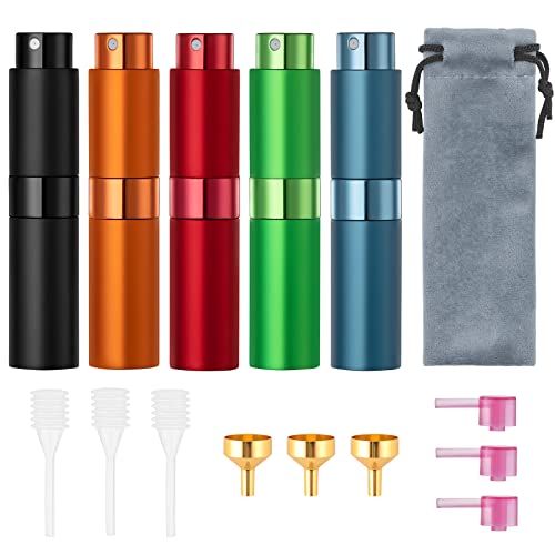 Tekson 5PCS 8ml Travel Perfume Atomizer Refillable, Mini Cologne Spray Bottle Empty, Small Aftershave Sprayer for Liquid Dispenser (Five Colors) - color: BBROG