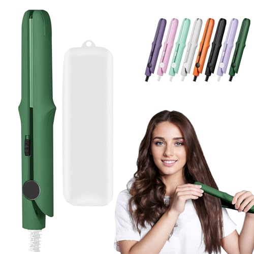 Dual Purpose Curling Wand and Straightener for Women and Girls, Long-Lasting Portable Hair Styler for All Hair Types (Green) - color: Green