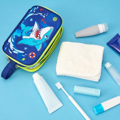 Shark Toiletry Bag - Kids Toiletry Bag for Boys Christmas Birthday Gift Camping Travel Toiletry Case Toiletries Makeup Cosmetic Pouch Pink Water-resistant Wash Bag Dopp Kit with Mesh Pocket - style: Shark a