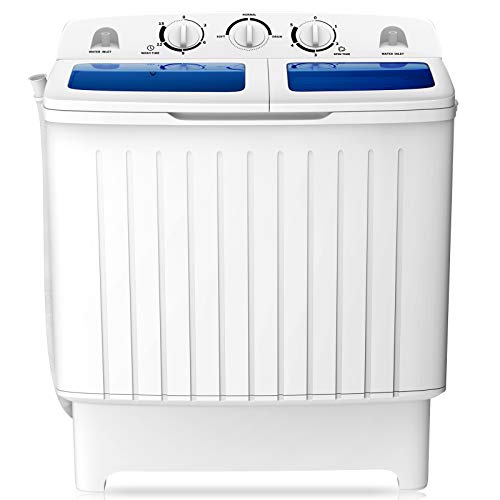 COSTWAY Portable Washing Machine, Twin Tub 20 Lbs Capacity, Compact Laundry Washer(12 Lbs) and Spinner(8 Lbs), Durable Design, Timer Control, Perfect for RV, Apartments and Dorms, Blue+White - color: Blue + White
