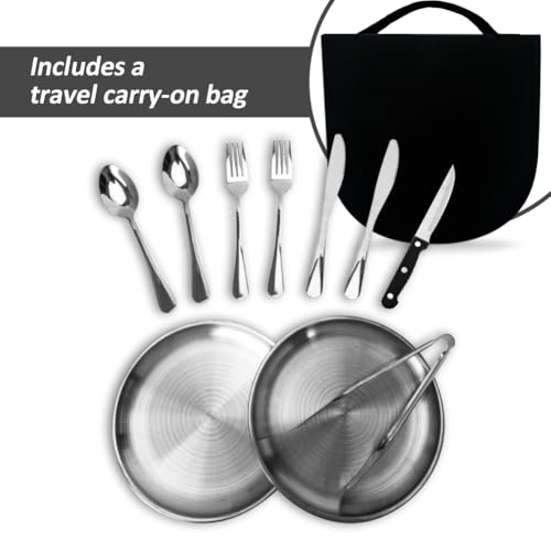 Outdoor Camping Silverware Set Flatware Organizer Cutlery Picnic Set Stainless Steel Includes Forks, Spoons, Knives, Chopsticks, Food Holders, Plates - Portable Flatware Bags