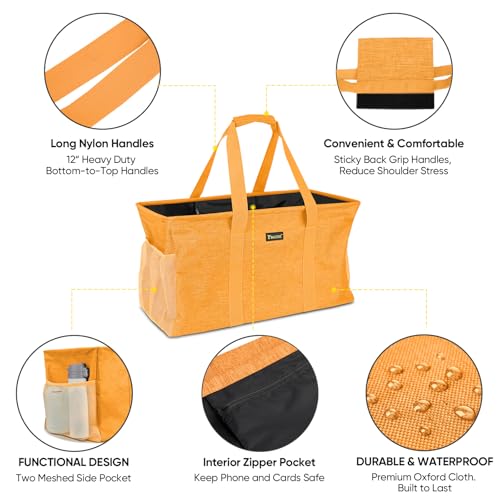 BALEINE Extra Large Utility Tote Bag with Reinforced Wire Frame, Reusable Grocery Bag for Shopping, Picnic (Yellow, 22''x12''x10'') - color: Yellow, size: 22''x12''x10''