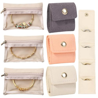 6Pcs Mini Travel Jewelry Bag,Jewelry Roll Bag with Buckle,Portable Foldable Multifunctional Travel Jewelry Organizer Case, Small Jewelry Box for Earrings, Rings, Necklaces