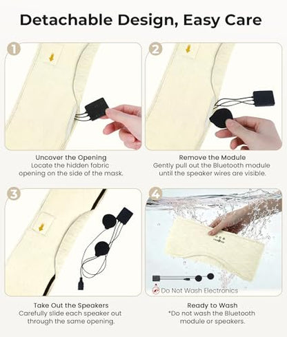MUSICOZY Bluetooth 5.4 Sleep Headphones Eye Mask with Seaweed Fiber Cotton, Ultra Soft Fully Wrapped Sleep Mask with Headphones for Side Sleepers, 14 Hours Playtime, Gifts for Men Women, Beige - color: Beige