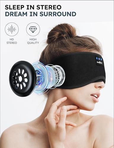 MUSICOZY Sleep Headphones, Bluetooth 5.4 Sleep Mask Headband Headphones Sleeping Eye Mask, Wireless Music Earbuds Earphones with HD Stereo Speakers for Side Sleepers, Cool Gadgets Unique Gift - color: Black