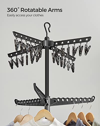 SONGMICS 2-Tier Clothes Drying Rack, 72-Inch Folding Laundry Drying Rack with 3 Rotatable Arms for Hangers, 24 Clips, Stainless Steel, for 27 Pieces of Clothes, Black ULLR512B01 - color: Black, style: 2-Tier-Clip