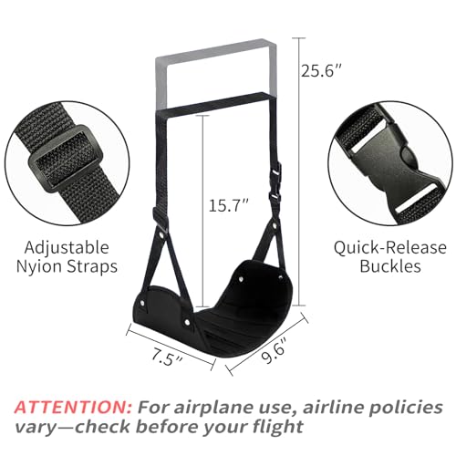 Airplane Foot Rest Hammock for Flight, Adjustable Foot Rest Under Desk, Portable Wide Foot Support for Long Trips & Office, Travel Essentials, Best Airplane Gadgets & Travel Gifts (1 PC) - size: 1 Pack