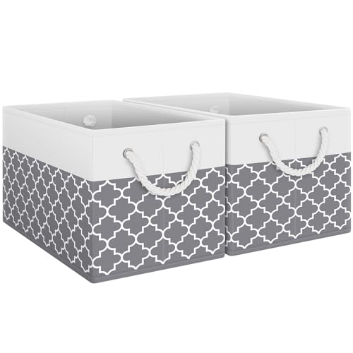 Fab totes Storage Bins 2-Pack, Foldable Storage Baskets for Organizing Toys, Books, Shelves, Closet, Large Storage Box with Rope Handles, Sturdy Organizer Bins,Clover Grey - color: Clover Grey, size: 2pack