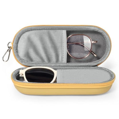 Double Eyeglasses Case, Dual Glasses Sunglasses Organizer with Zipper Closure, Eyewear Storage Box for Men Women Travel - color: Mellow Yellow