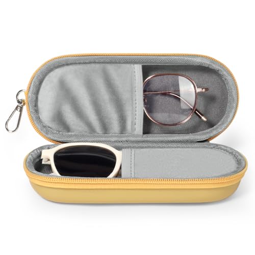 Double Eyeglasses Case, Dual Glasses Sunglasses Organizer with Zipper Closure, Eyewear Storage Box for Men Women Travel - color: Mellow Yellow