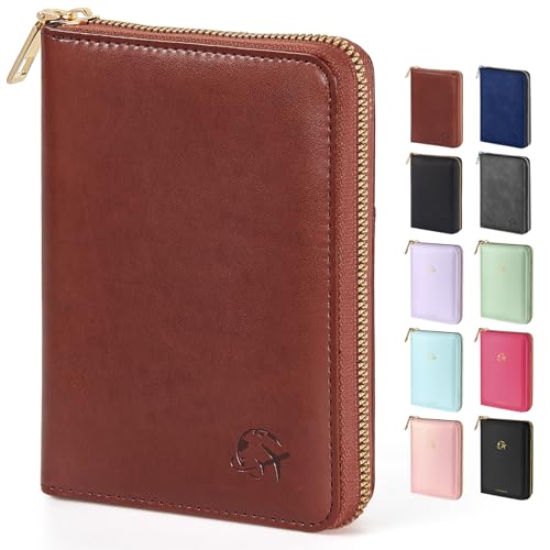 Forvencer Passport Holder Cover with Safe Zipper Closure, Premium Passport Wallet for Travel, Sleek RFID Blocking Card Case, Waterproof Travel Accessories for Men, Brown - color: Brown, style: Zipper Closure
