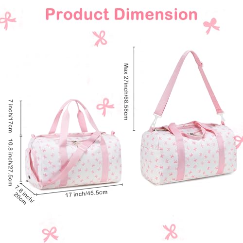 Gym Bag Duffle Bag with Wet Pocket Weekender Overnight Sports Duffels with Shoe Compartment for Girls Kids Women Travel Dance Cheer Bags (Pink Bow Pattern) - color: Pink Bow Pattern