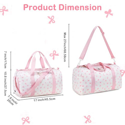 Gym Bag Duffle Bag with Wet Pocket Weekender Overnight Sports Duffels with Shoe Compartment for Girls Kids Women Travel Dance Cheer Bags (Pink Bow Pattern) - color: Pink Bow Pattern