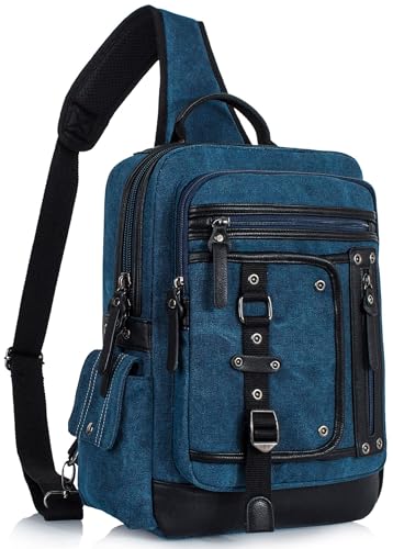 Cross Body Bag for Men: Large Canvas Sling Backpack Messenger Bag Fits 15.6 Inch Laptop for Work Commute - color: Dark Blue, size: X-Large