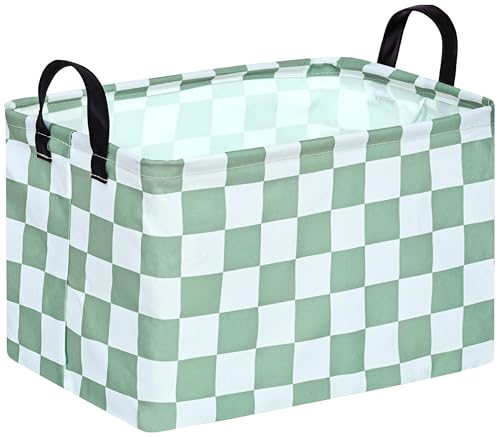 MAIZMZ Sage Checkered Storage Basket Baby Toys Organizer Bins Decorative Gifts Bakset Waterproof Nursery Hamper Women Storage Cube Kids Laundry Basket for Home/Dorm/Kitchen/Pet/Office/Closet/Shelf/ - color: Sage Green