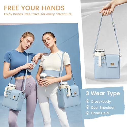 Outdoor Portable Crossbody Water Cup Purse Bag Water Bottle Carrier Bag with Phone Pocket Tumbler Carrier with Strap - color: Baby Blue