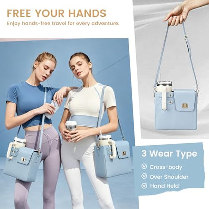 Outdoor Portable Crossbody Water Cup Purse Bag Water Bottle Carrier Bag with Phone Pocket Tumbler Carrier with Strap - color: Baby Blue