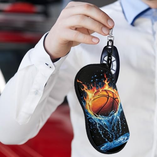 AFPANQZ Glasses Case with Carabiner Hanging Portable Neoprene Zipper Sunglasses Case Soft Lightweight - color: Basketball Water Flame