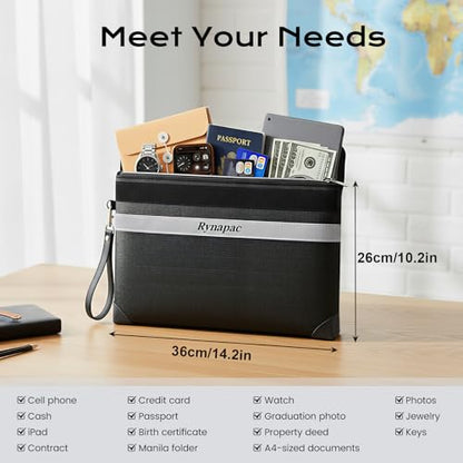 Rynapac Fireproof Document Bag Upgraded 4200°F, 14.2”x 10.2”Waterproof Fireproof Money Bag for Cash with zipper, Important Document Organizer for Home, Office, and Travel, Legal Documents Safe - size: 14.2'' x 10.2''