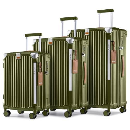Joyway Luggage Sets 3 Piece, Expandable Suitcase with Smart Cup Holder and USB Port, Hardside Carry On Checked with TSA Lock Spinner Double Wheels, DarkGreen - color: DarkGreen, size: 3 piece set (20/24/28inch NEW)