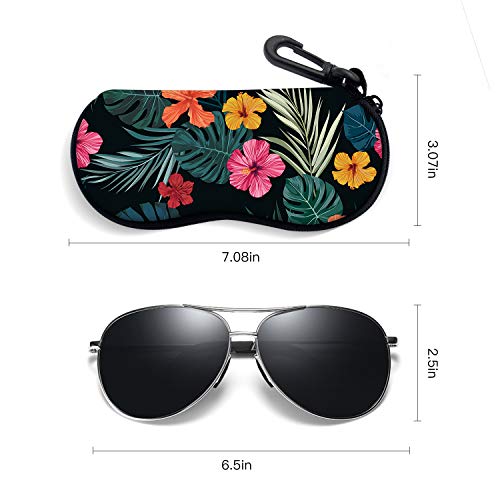 Sunglasses Soft Case with Carabiner Ultra Light Neoprene Zipper Glasses Case - color: Palm Leaf